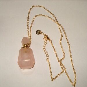 Rose Quartz Gem Stone Perfume/Oil  Bottle  Pendant Necklace   Signed